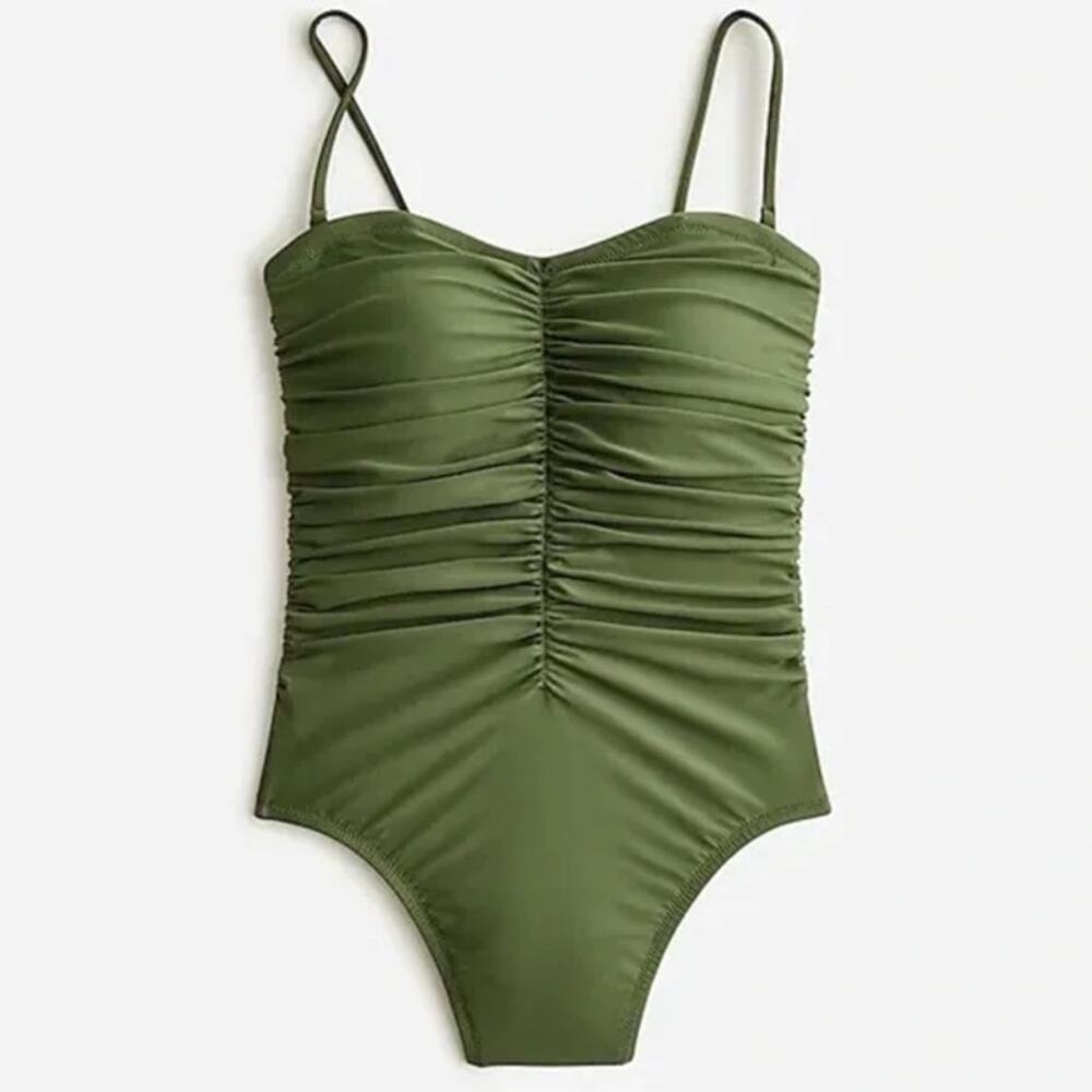 New J. Crew Green Ruched Sweetheart One-Piece Swim Bathing Suit Women's Size 22
